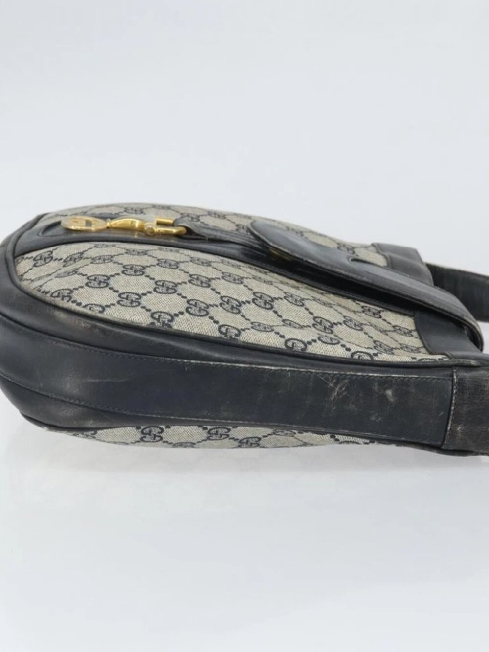 GUCCI GG Supreme Horsebit Shoulder Bag PVC Navy Gold - Picture 3 of 16
